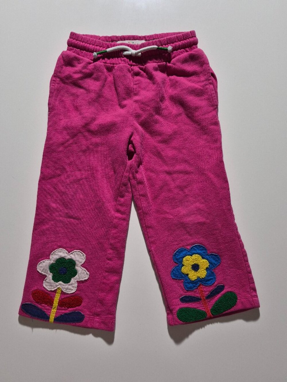 Mini Boden Pants 3-4Y Girls Pink Floral Applique Wide Leg 100% Cotton
